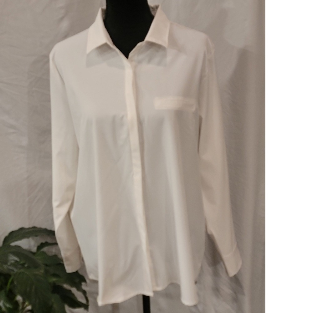Modern Ambition White Technical Button Down Shirt Hidden Placket Size‎ L